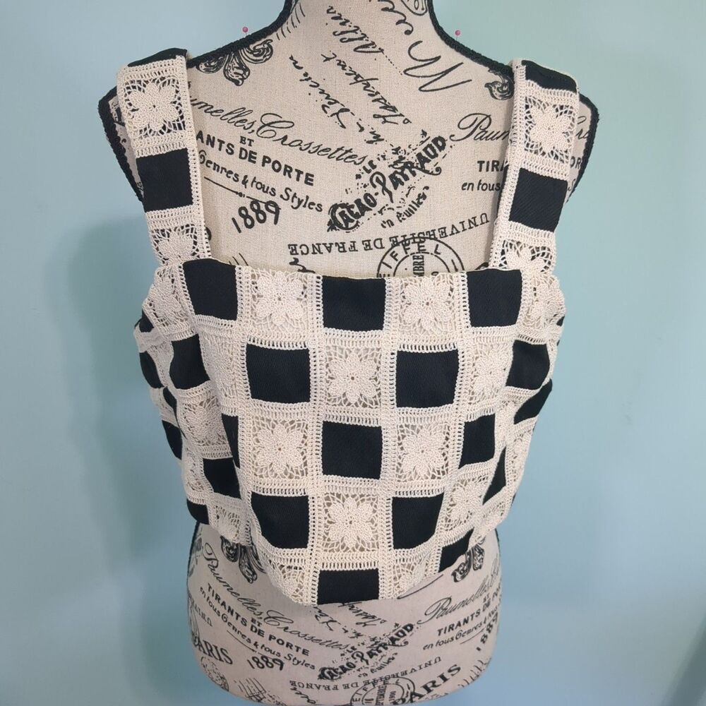 Aureum Mia Crochet Checkered Tank top medium boho festival